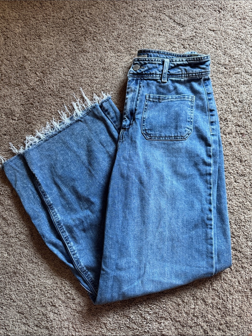Oat New York Distressed Hem Wide-Leg Jeans in Blue